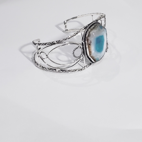 Agate Bracelet, 925 silver agate geode slice gemstone adjustable cuff bracelet - Picture 7 of 14